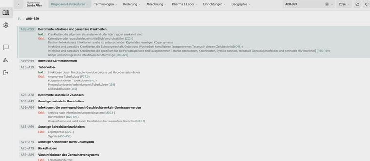 lunéa Atlas: ICD-10-GM catalogue with inclusions, exclusions and cross-references